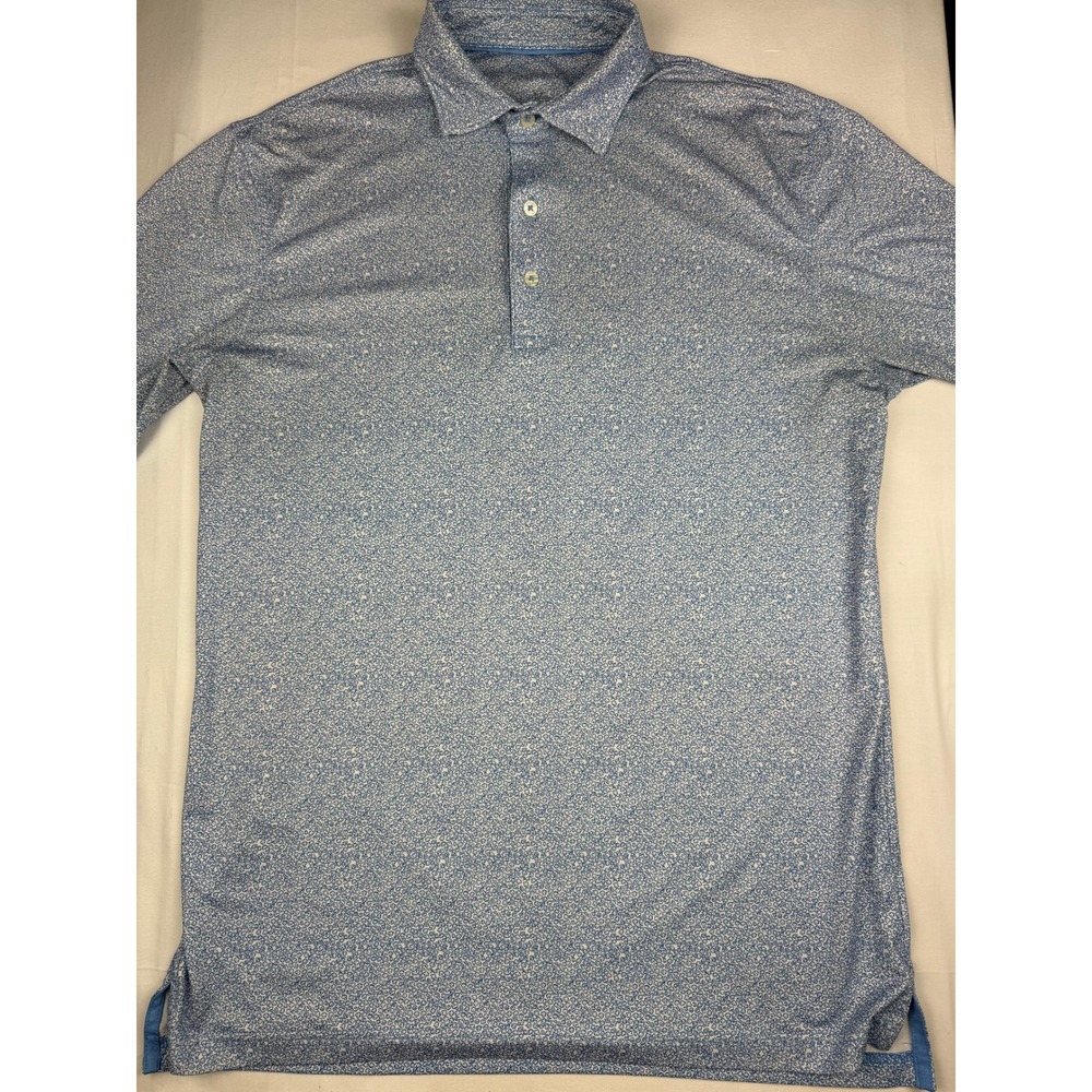 Johnnie-O Polo Shirt LG Blue All Over Print Performance Short Sleeve Floral